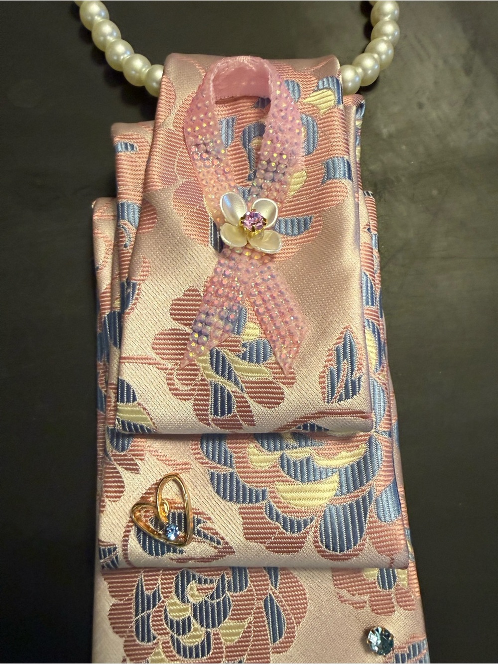 Amour — Breast Cancer Awareness Silk Blend Tie Necklace - Picture 3 of 5